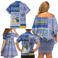 Ukraine Ded Moroz And Snegurochka Christmas Family Matching Off Shoulder Short Dress and Hawaiian Shirt With Wool Effect Patterns - Wonder Print Shop