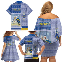 Ukraine Ded Moroz And Snegurochka Christmas Family Matching Off Shoulder Short Dress and Hawaiian Shirt With Wool Effect Patterns - Wonder Print Shop