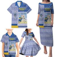 Ukraine Ded Moroz And Snegurochka Christmas Family Matching Puletasi and Hawaiian Shirt With Wool Effect Patterns - Wonder Print Shop