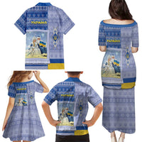Ukraine Ded Moroz And Snegurochka Christmas Family Matching Puletasi and Hawaiian Shirt With Wool Effect Patterns - Wonder Print Shop