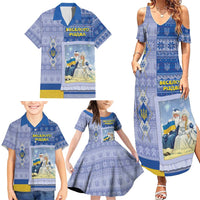Ukraine Ded Moroz And Snegurochka Christmas Family Matching Summer Maxi Dress and Hawaiian Shirt With Wool Effect Patterns - Wonder Print Shop