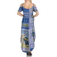 Ukraine Ded Moroz And Snegurochka Christmas Family Matching Summer Maxi Dress and Hawaiian Shirt With Wool Effect Patterns - Wonder Print Shop