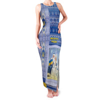 Ukraine Ded Moroz And Snegurochka Christmas Family Matching Tank Maxi Dress and Hawaiian Shirt With Wool Effect Patterns - Wonder Print Shop