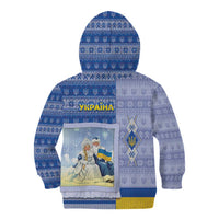 Ukraine Ded Moroz And Snegurochka Christmas Kid Hoodie With Wool Effect Patterns - Wonder Print Shop