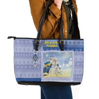 Ukraine Ded Moroz And Snegurochka Christmas Leather Tote Bag With Wool Effect Patterns - Wonder Print Shop