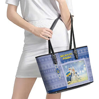 Ukraine Ded Moroz And Snegurochka Christmas Leather Tote Bag With Wool Effect Patterns - Wonder Print Shop