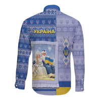 Ukraine Ded Moroz And Snegurochka Christmas Long Sleeve Button Shirt With Wool Effect Patterns - Wonder Print Shop