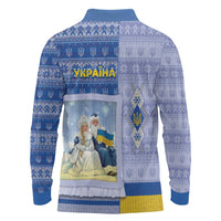 Ukraine Ded Moroz And Snegurochka Christmas Long Sleeve Polo Shirt With Wool Effect Patterns - Wonder Print Shop