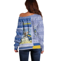 Ukraine Ded Moroz And Snegurochka Christmas Off Shoulder Sweater With Wool Effect Patterns - Wonder Print Shop