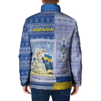 Ukraine Ded Moroz And Snegurochka Christmas Padded Jacket With Wool Effect Patterns - Wonder Print Shop