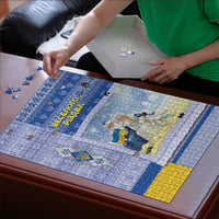 Ukraine Ded Moroz And Snegurochka Christmas Puzzle With Wool Effect Patterns - Wonder Print Shop