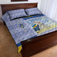 Ukraine Ded Moroz And Snegurochka Christmas Quilt Bed Set With Wool Effect Patterns - Wonder Print Shop
