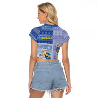 Ukraine Ded Moroz And Snegurochka Christmas Raglan Cropped T Shirt With Wool Effect Patterns - Wonder Print Shop