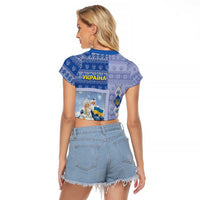 Ukraine Ded Moroz And Snegurochka Christmas Raglan Cropped T Shirt With Wool Effect Patterns - Wonder Print Shop