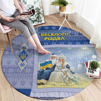 Ukraine Ded Moroz And Snegurochka Christmas Round Carpet With Wool Effect Patterns - Wonder Print Shop