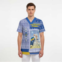 Ukraine Ded Moroz And Snegurochka Christmas Scrub Top With Wool Effect Patterns - Wonder Print Shop