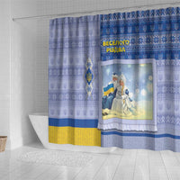 Ukraine Ded Moroz And Snegurochka Christmas Shower Curtain With Wool Effect Patterns - Wonder Print Shop