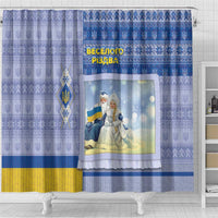 Ukraine Ded Moroz And Snegurochka Christmas Shower Curtain With Wool Effect Patterns - Wonder Print Shop