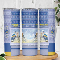 Ukraine Ded Moroz And Snegurochka Christmas Skinny Tumbler With Wool Effect Patterns - Wonder Print Shop