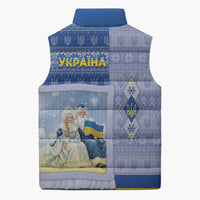 Ukraine Ded Moroz And Snegurochka Christmas Sleeveless Puffer Jacket With Wool Effect Patterns - Wonder Print Shop
