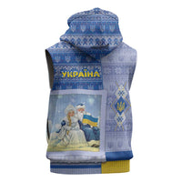 Ukraine Ded Moroz And Snegurochka Christmas Sleeveless Zip Hoodie With Wool Effect Patterns - Wonder Print Shop