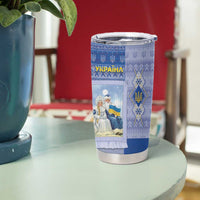 Ukraine Ded Moroz And Snegurochka Christmas Tumbler Cup With Wool Effect Patterns - Wonder Print Shop