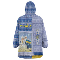 Ukraine Ded Moroz And Snegurochka Christmas Wearable Blanket Hoodie With Wool Effect Patterns - Wonder Print Shop