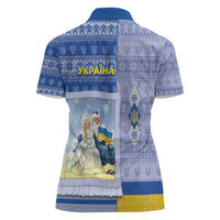 Ukraine Ded Moroz And Snegurochka Christmas Women Polo Shirt With Wool Effect Patterns - Wonder Print Shop