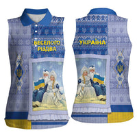 Ukraine Ded Moroz And Snegurochka Christmas Women Sleeveless Polo Shirt With Wool Effect Patterns - Wonder Print Shop