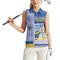 Ukraine Ded Moroz And Snegurochka Christmas Women Sleeveless Polo Shirt With Wool Effect Patterns - Wonder Print Shop