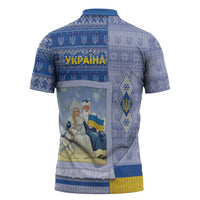 Ukraine Ded Moroz And Snegurochka Christmas Zipper Polo Shirt With Wool Effect Patterns - Wonder Print Shop