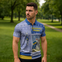 Ukraine Ded Moroz And Snegurochka Christmas Zipper Polo Shirt With Wool Effect Patterns - Wonder Print Shop