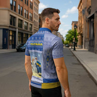 Ukraine Ded Moroz And Snegurochka Christmas Zipper Polo Shirt With Wool Effect Patterns - Wonder Print Shop