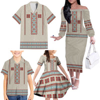 Lithuanian National Costume Family Matching Off The Shoulder Long Sleeve Dress and Hawaiian Shirt Traditional Folk Pattern - Wonder Print Shop