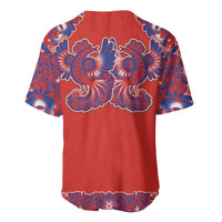 Red Russian National Costume Baseball Jersey Rooster Motifs Traditional Folk Pattern - Wonder Print Shop