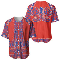 Red Russian National Costume Baseball Jersey Rooster Motifs Traditional Folk Pattern - Wonder Print Shop