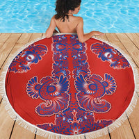 Red Russian National Costume Beach Blanket Rooster Motifs Traditional Folk Pattern - Wonder Print Shop