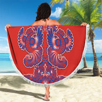 Red Russian National Costume Beach Blanket Rooster Motifs Traditional Folk Pattern - Wonder Print Shop