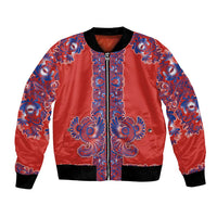 Red Russian National Costume Bomber Jacket Rooster Motifs Traditional Folk Pattern - Wonder Print Shop