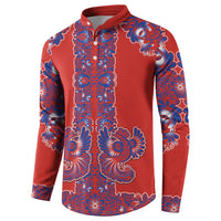 Red Russian National Costume Button Sweatshirt Rooster Motifs Traditional Folk Pattern - Wonder Print Shop