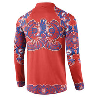 Red Russian National Costume Button Sweatshirt Rooster Motifs Traditional Folk Pattern - Wonder Print Shop
