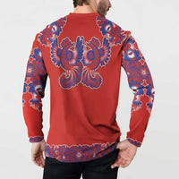 Red Russian National Costume Button Sweatshirt Rooster Motifs Traditional Folk Pattern - Wonder Print Shop