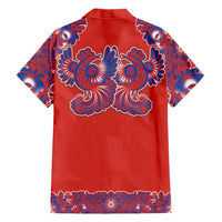 Red Russian National Costume Family Matching Off The Shoulder Long Sleeve Dress and Hawaiian Shirt Rooster Motifs Traditional Folk Pattern - Wonder Print Shop