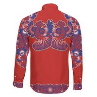 Red Russian National Costume Family Matching Off The Shoulder Long Sleeve Dress and Hawaiian Shirt Rooster Motifs Traditional Folk Pattern - Wonder Print Shop