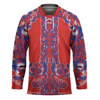 Red Russian National Costume Hockey Jersey Rooster Motifs Traditional Folk Pattern - Wonder Print Shop