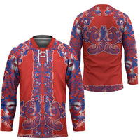 Red Russian National Costume Hockey Jersey Rooster Motifs Traditional Folk Pattern - Wonder Print Shop