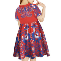 Red Russian National Costume Kid Short Sleeve Dress Rooster Motifs Traditional Folk Pattern - Wonder Print Shop