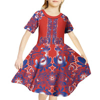 Red Russian National Costume Kid Short Sleeve Dress Rooster Motifs Traditional Folk Pattern - Wonder Print Shop