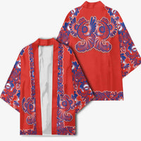 Red Russian National Costume Kimono Rooster Motifs Traditional Folk Pattern - Wonder Print Shop