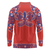 Red Russian National Costume Long Sleeve Polo Shirt Rooster Motifs Traditional Folk Pattern - Wonder Print Shop